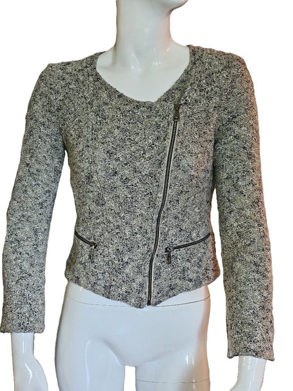 JEAN PAUL BERLIN Brown/Cream Textured Cropped Zip Front Moto Jacket Size 6